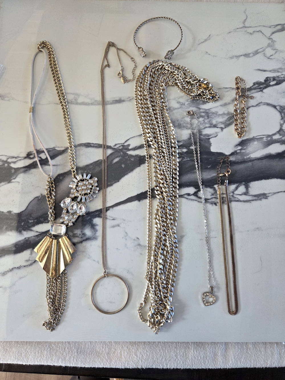 7-Piece Mixed Metal & Crystal Jewelry Lot Necklaces Bracelets Set